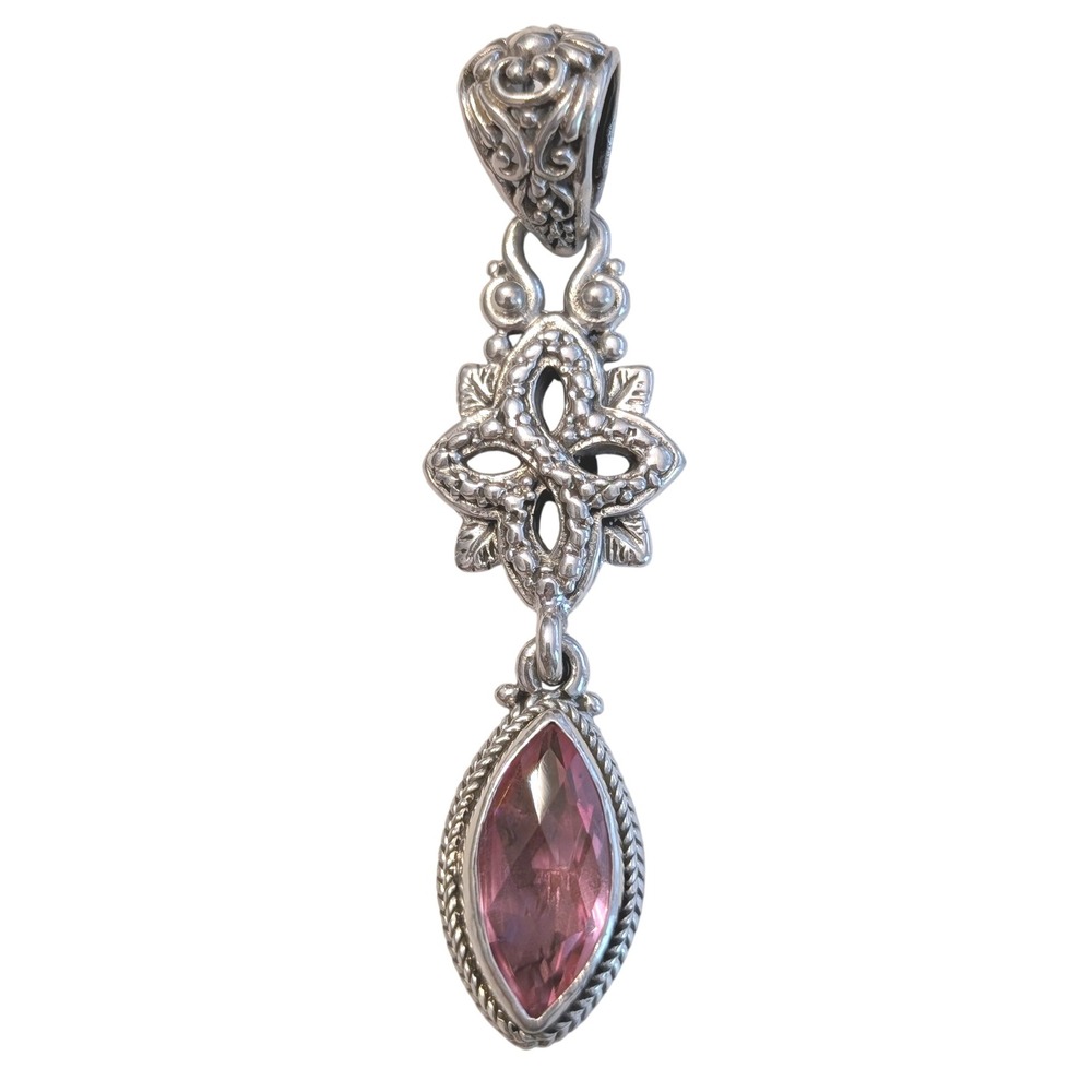 Sarda Sterling Silver Rose Pink Quartz Triplet Pendant Indonesia 925 8g